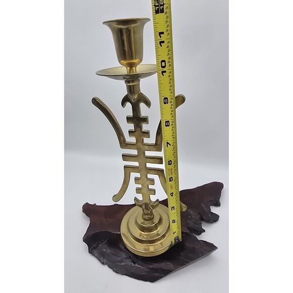 Vintage MCM Solid Brass Asian Candlestick Holder Fritz Brass 11.5” Hong Kong - Picture 2 of 9